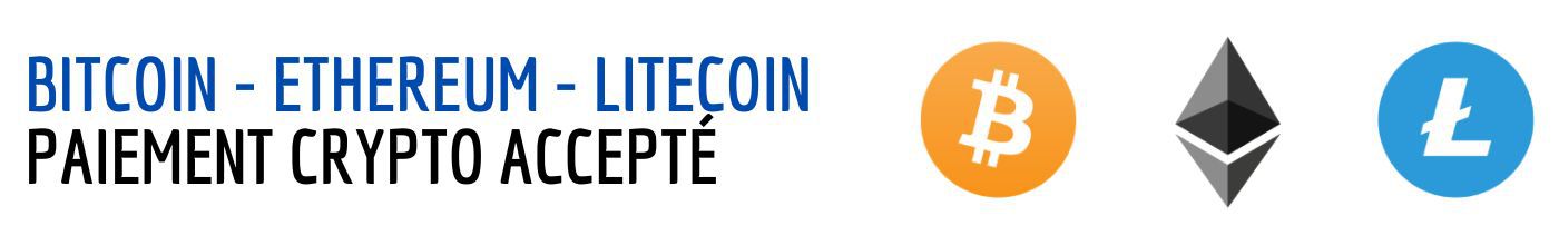 Paiements crypto acceptés (Bitcoin / Ethereum / LiteCoin)
